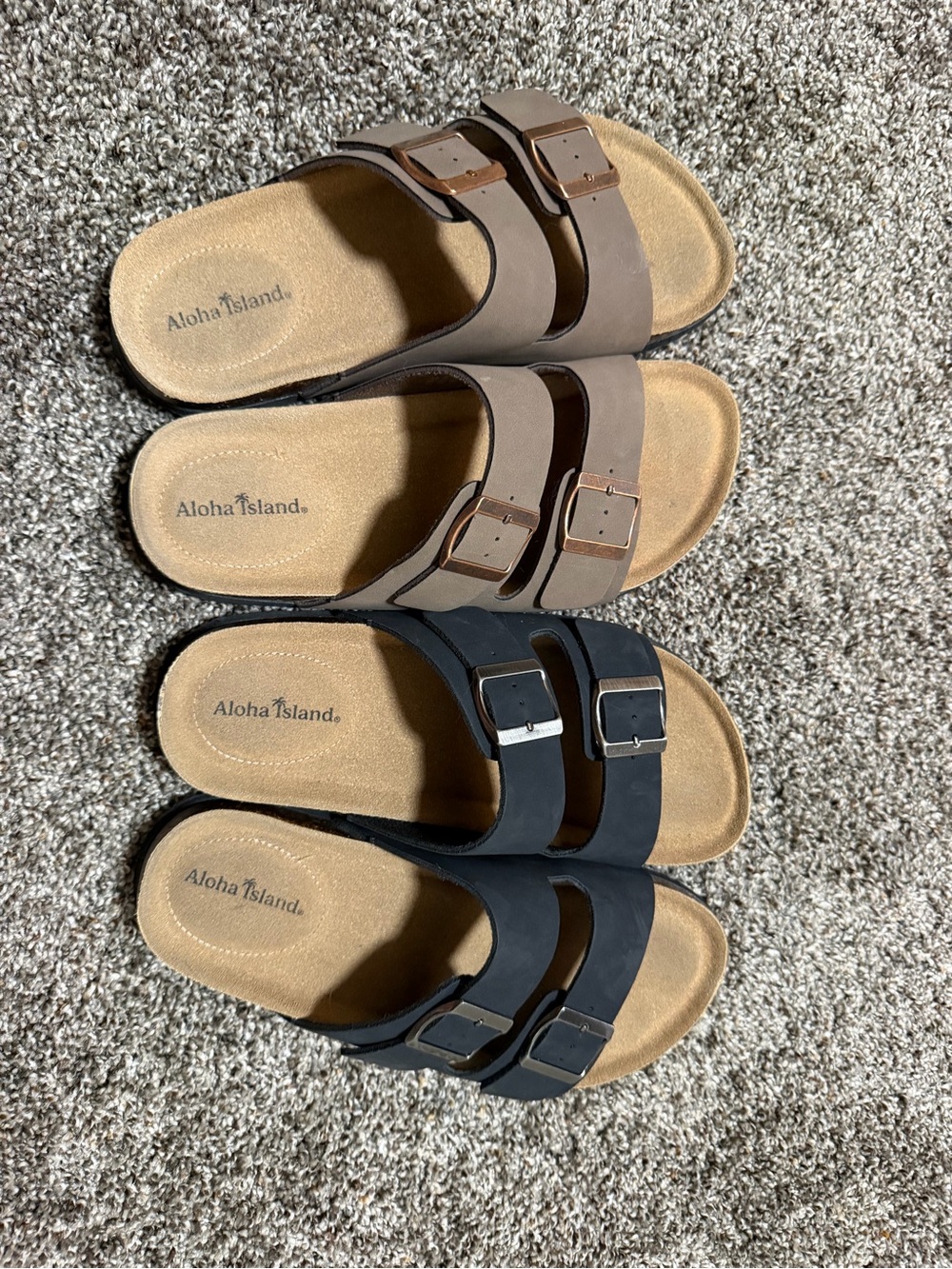 Aloha Island Suede Footbed Slide Sandals - Tan & Black